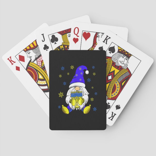 Hanukkah Gnome Holding Menorah Family Gnome Lover Poker Cards (Back)