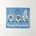 Hanukkah Gnomes Trio Tapestry<br><div class="desc">hanukkah gnomes trio tapestry with text Happy Hanukkah</div>