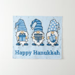 Hanukkah Gnomes Trio Tapestry<br><div class="desc">hanukkah gnomes trio tapestry with text Happy Hanukkah</div>