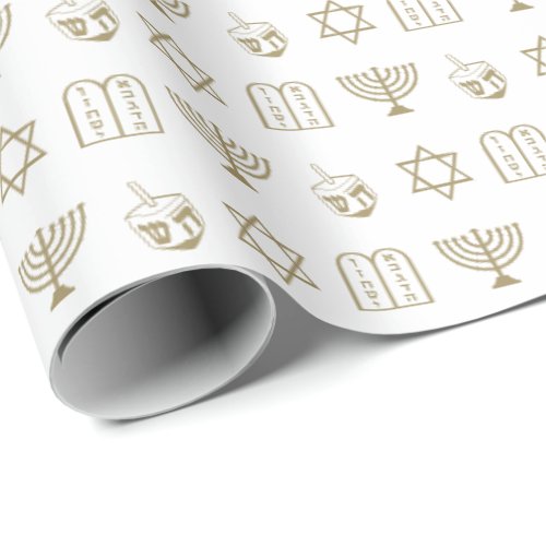 Hanukkah gold and white jewish holiday pattern wrapping paper