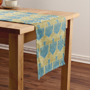 Hanukkah "Gold Blue Dreidels" 14 x 72 Short Table Runner