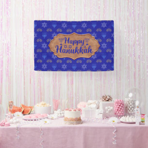 Hanukkah Gold Dreidel Star of David Menorah Blue  Banner