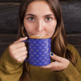 Hanukkah Gold Dreidel Star of David Menorah Blue Mug