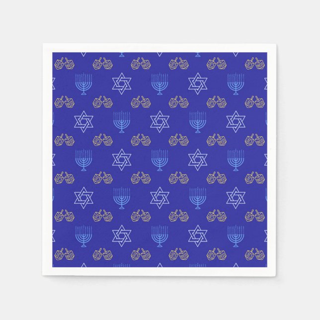 Hanukkah Gold Dreidel Star of David Menorah Napkins (Front)