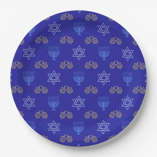 Hanukkah Gold Dreidel Star of David Menorah Paper Plates