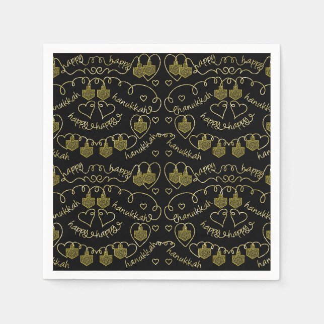 Hanukkah Gold Dreidels Napkins (Front)