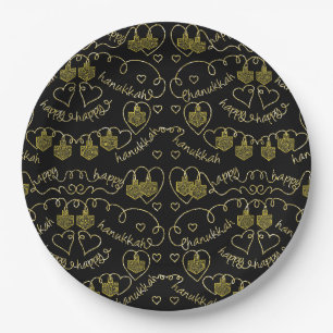 Hanukkah Gold Dreidels Paper Plates