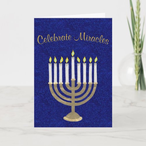 Hanukkah Gold Menorah Celebrate Miracles Elegant Holiday Card