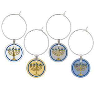 Hanukkah Gold Menorah Circle Wine Charm Set