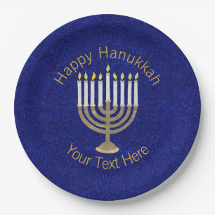 Hanukkah Gold Menorah Elegant Chanukah Party Paper Plates