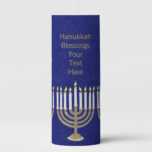 Hanukkah Gold Menorah Faux Bling Lights Pillar Candle (Front)