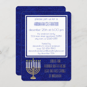 Hanukkah Gold Menorah Hanukkah Sameach Dinner Invitation