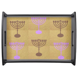 Hanukkah Gold Menorah lights Festival decoration Serving Tray