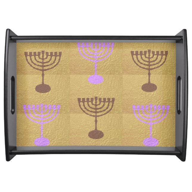 Hanukkah Gold Menorah lights Festival decoration Serving Tray (Front)