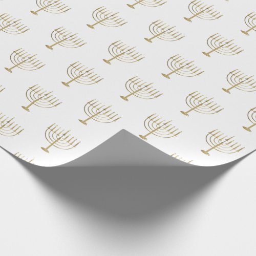 Hanukkah Gold Menorah on White Pattern Wrapping Paper