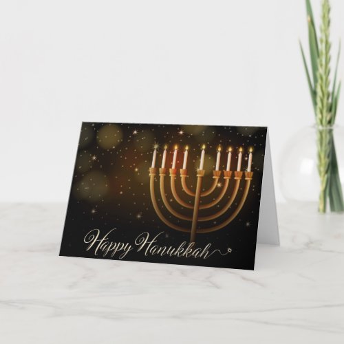 Hanukkah Gold Menorah Sparkles Holiday Card