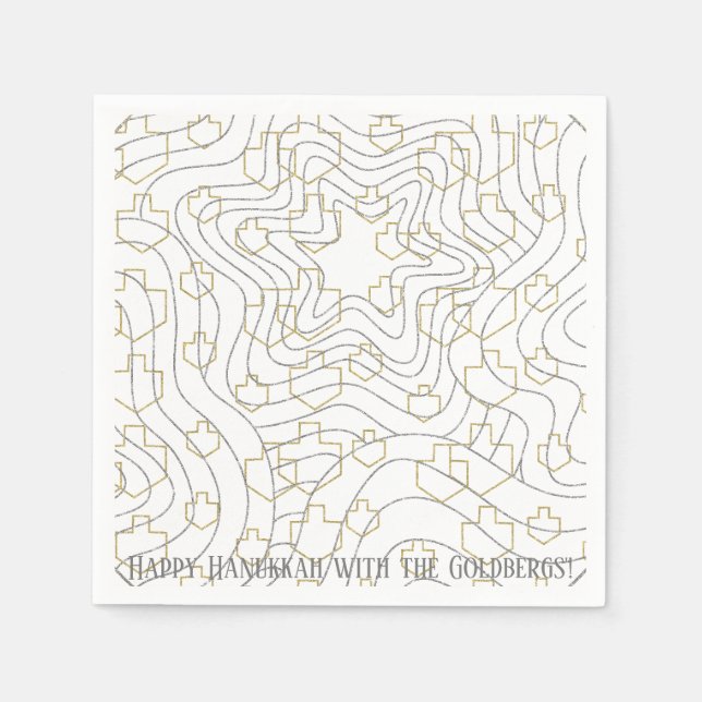 Hanukkah Gold N Silver Dreidels Napkins (Front)