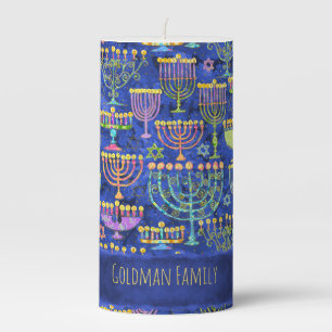 Hanukkah Gold Star of David Menorah Name Pillar Candle