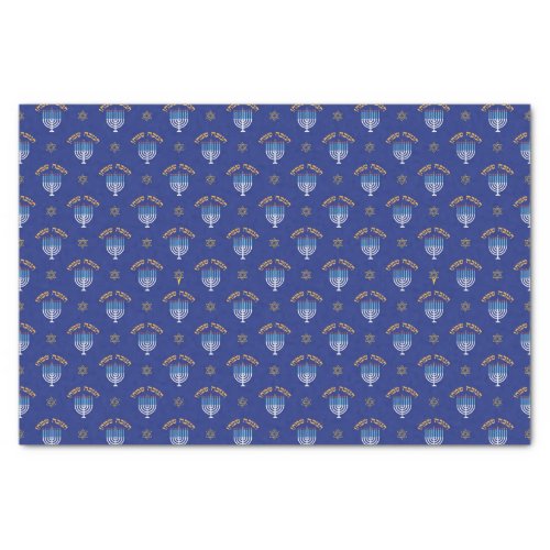  Hanukkah Gold Star of David Menorah White Blue Tissue Paper