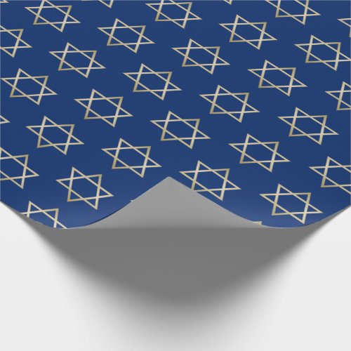Hanukkah Gold Star of David on Blue Pattern Wrapping Paper