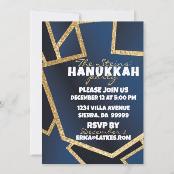 Hanukkah Golden Dreidels Navy Blue Invitation by HanukkahHappy at Zazzle