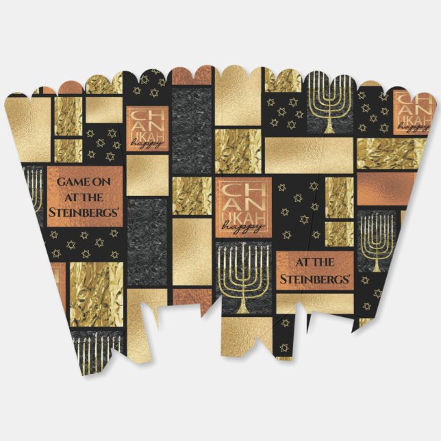 Hanukkah Golden Montage Favor Boxes (Unfolded)
