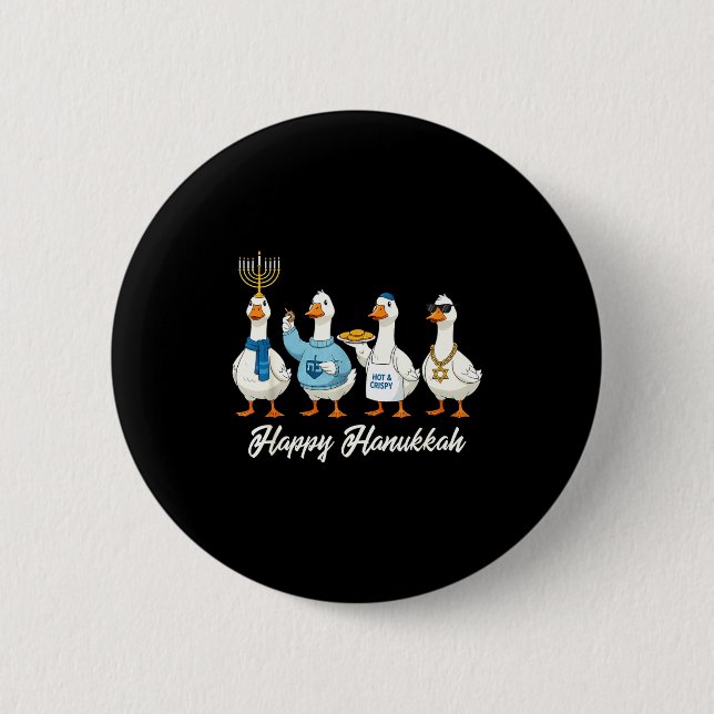 Hanukkah Goose Happy Hanukkah Menorah Dreidel Jewi Button (Front)