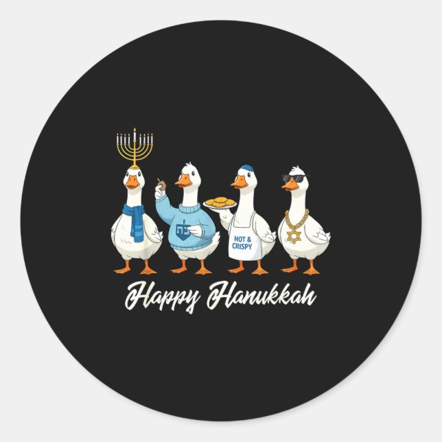 Hanukkah Goose Happy Hanukkah Menorah Dreidel Jewi Classic Round Sticker (Front)