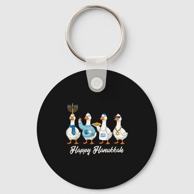 Hanukkah Goose Happy Hanukkah Menorah Dreidel Jewi Keychain (Front)