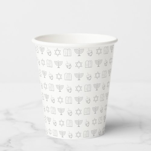 Hanukkah gray and white jewish holiday pattern paper cups