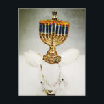 Hanukkah Greeting Card - Aldo a Rabbit and Menorah<br><div class="desc">Celebrate Hanukkah with Aldo, the bunny with a sense of humor. This rabbit loves to put stuff on his head. Check out this "cool" glass ornament. This Menorah allows Aldo to celebrate Hanukkah in style! Aldo is a Perfect Reject. Each plush toy was created by me and is 100% recycled....</div>