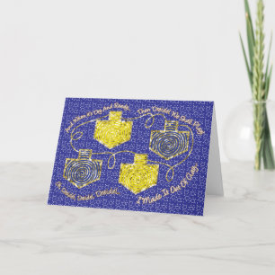 Hanukkah Greeting Card "Gold Dreidels" Personalize