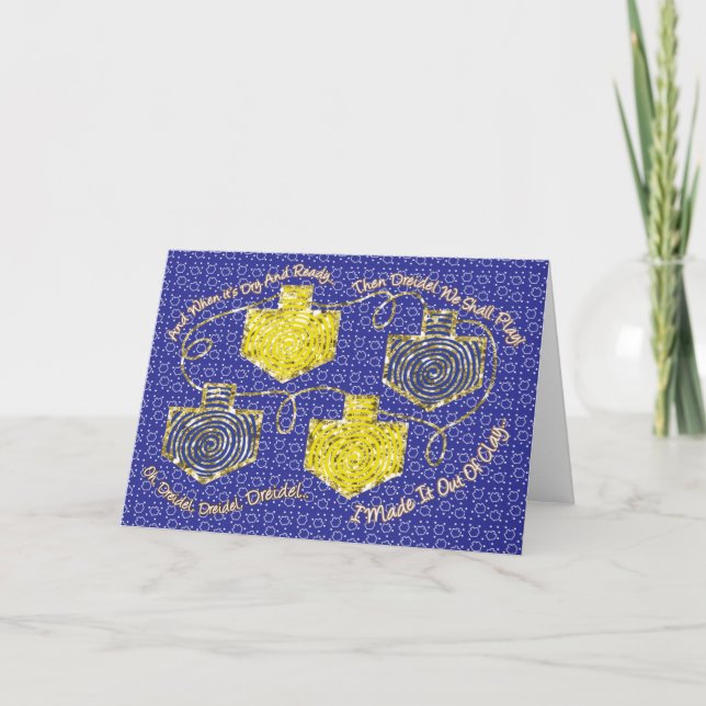 Hanukkah Greeting Card "Gold Dreidels" Personalize (Front)