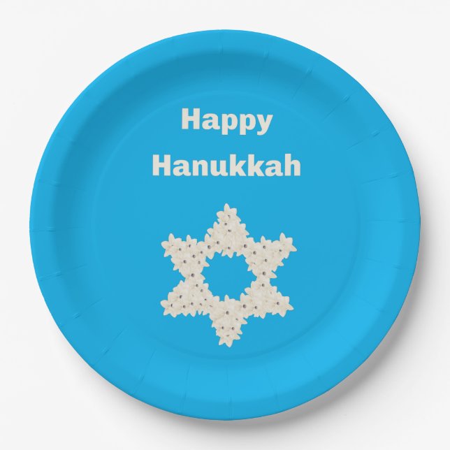 Hanukkah Greeting with Flowers  Paper Plates (Front)