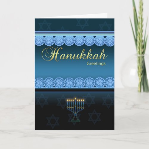 Hanukkah Greetings _ Blue Stylish _ Hanukkah Card