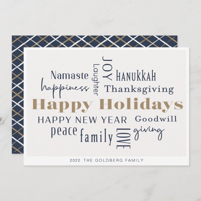 Hanukkah Greetings Holiday Blue Gold (Front/Back)