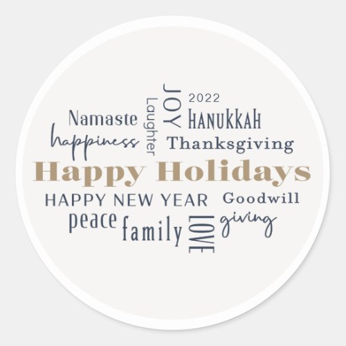 Hanukkah Greetings Holiday  Navy Blue Gold  Classic Round Sticker