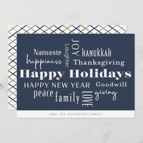 Hanukkah Greetings Holiday Navy Gold