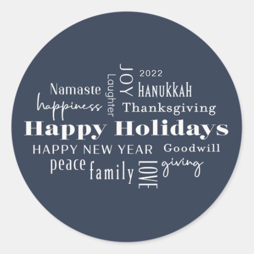 Hanukkah Greetings Holiday Navy Gold Classic Round Sticker