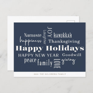 Hanukkah Greetings Holiday Navy Gold Postcard