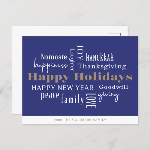 Hanukkah Greetings Holiday  Royal Blue Postcard