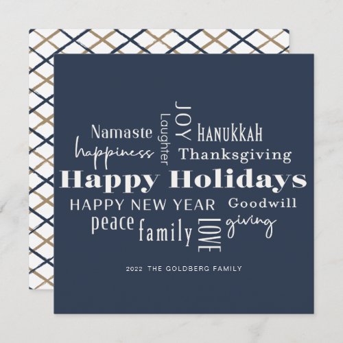 Hanukkah Greetings Holiday Square Navy Gold