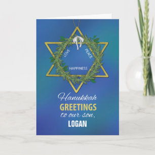 Hanukkah Greetings To Son Star of David Gold Look Card