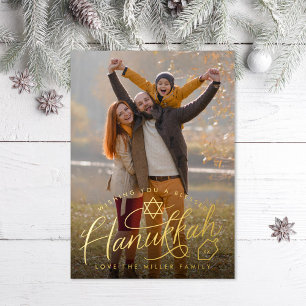 Hanukkah Hand Lettering Photo Jewish Foil Holiday Postcard