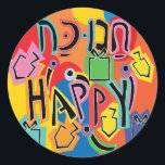Hanukkah Happy Bright Happy Stickers (1 1/2"/3")<br><div class="desc">Hanukkah Happy Bright Art Holiday stickers. Choose from 1 1/2" and 3" stickers. Thanks for stopping and shopping by! Your business is very much appreciated! Happy Hanukkah! Shape: Classic Round Sticker Make your unique style stick by creating custom stickers for every occasion! From special mailings and scrapbooking to kids’ activities...</div>