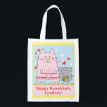 Hanukkah Happy Cat and Mouse Grocery Bag<br><div class="desc">Hanukkah Happy Cat and Mouse, white 2-sided bag. All design elements can be edited. All editable text can be deleted and replaced with your own message. Use your favorite font color, size, and style. Happy Hanukkah/Chanukah! Style: Reusable Bag Go green and save the planet with our reusable grocery bag! Made...</div>