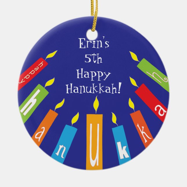 Hanukkah Happy Colorful Candles Ornament (Front)