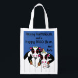 Hanukkah Happy Cows Grocery Bag<br><div class="desc">Hanukkah Happy Cows, white 2-sided bag. All design elements can be edited. All editable text can be deleted and replaced with your own message. Use your favorite font color, size, and style. Happy Hanukkah/Chanukah! Style: Reusable Bag Go green and save the planet with our reusable grocery bag! Made with a...</div>