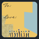Hanukkah Happy Dancing Candles Square Sticker<br><div class="desc">Hanukkah Happy Dancing Candles Holiday stickers. Choose from 1 1/2" and 3" stickers. All design elements can be edited. Replace text with your own message. Use your favorite font style, size, and color. Thanks for stopping and shopping by! Happy Hanukkah! Shape: Square Stickers Create custom stickers for every occasion! From...</div>