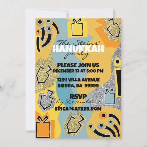 Hanukkah Happy Glitzy Art Invitation